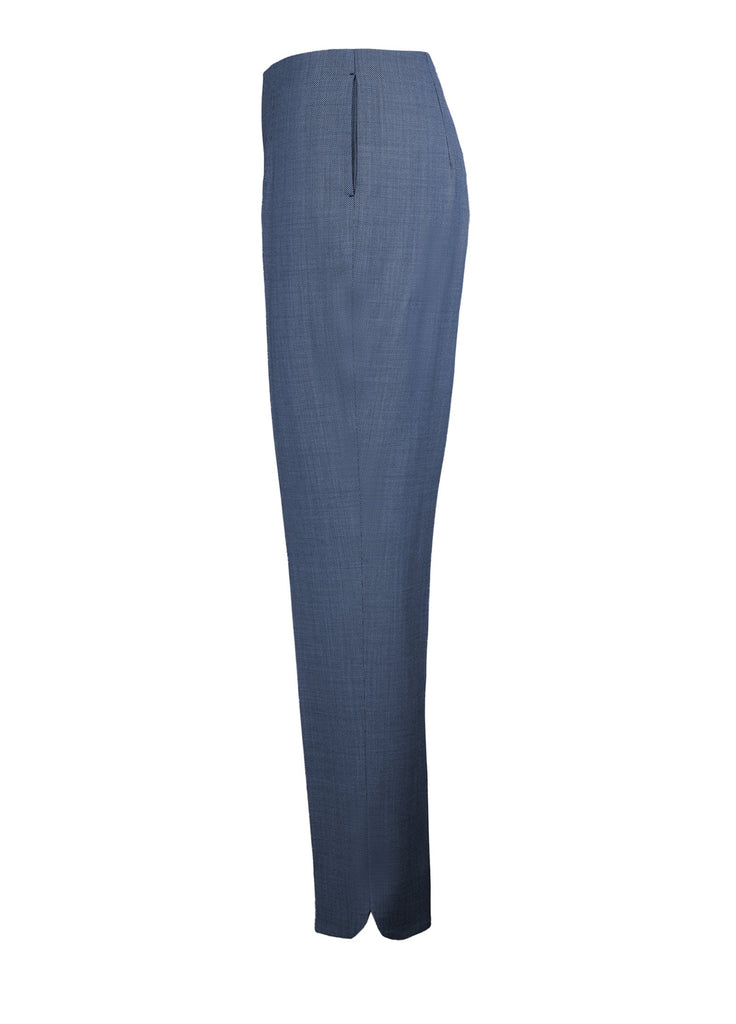 Women's wool tapered leg pant curve hem blue