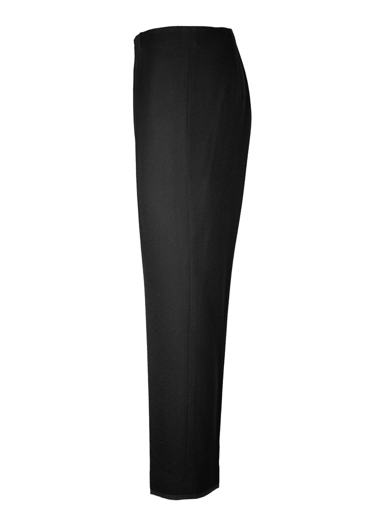 black crepe texture taper leg pant side view