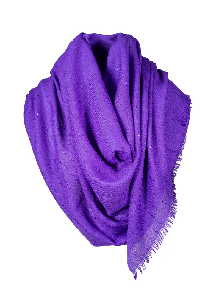 cashmere scarf ultra fine with sequined stripes ultra violet