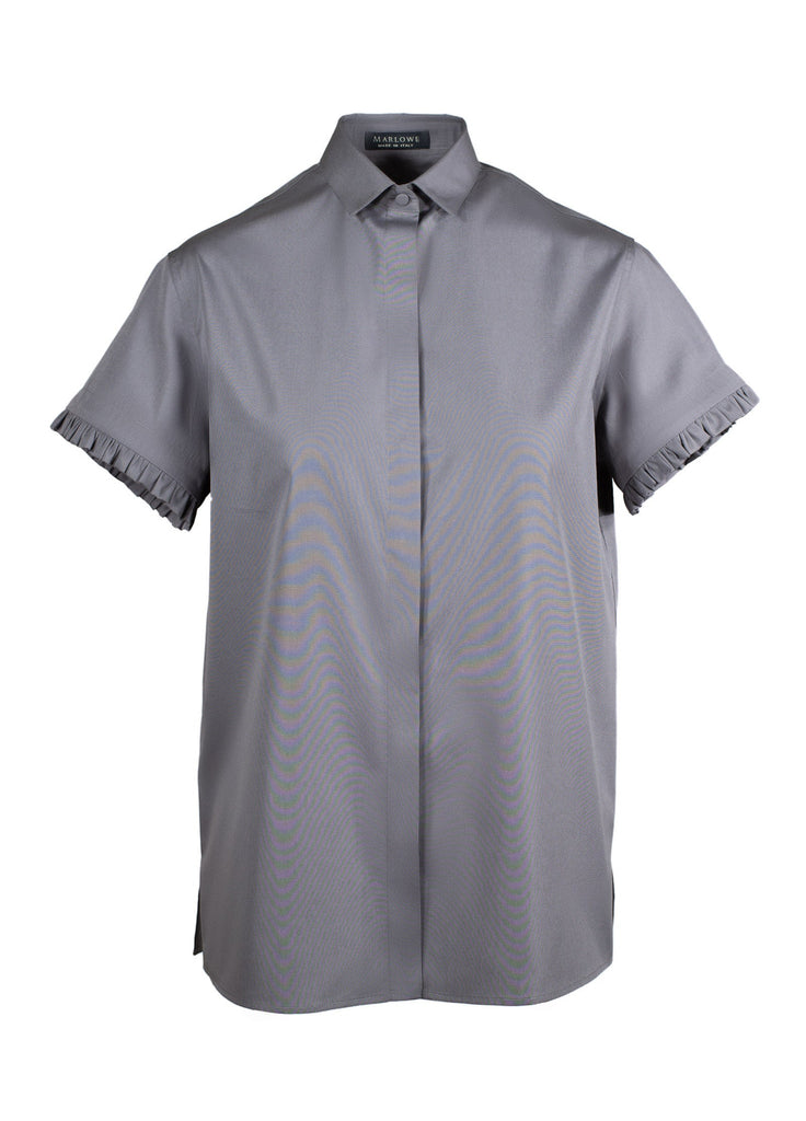 Women's short sleeve shirt with ruffles grey