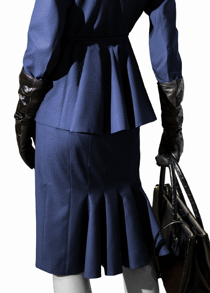 Women's skirt suit with back fluid detail azurite blue