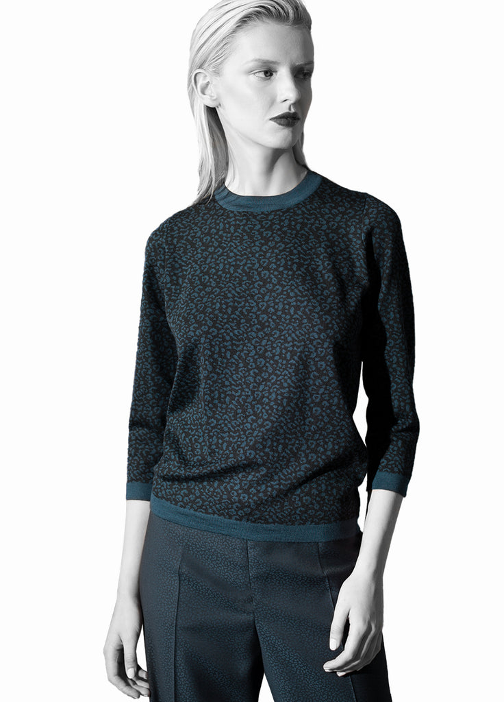 Women's cashmere leopard print crew neck sweater