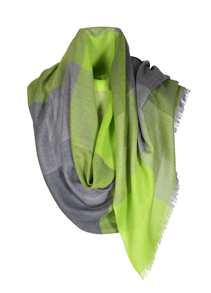 Cashmere ultra fine scarf triple tone chartreuse with grey