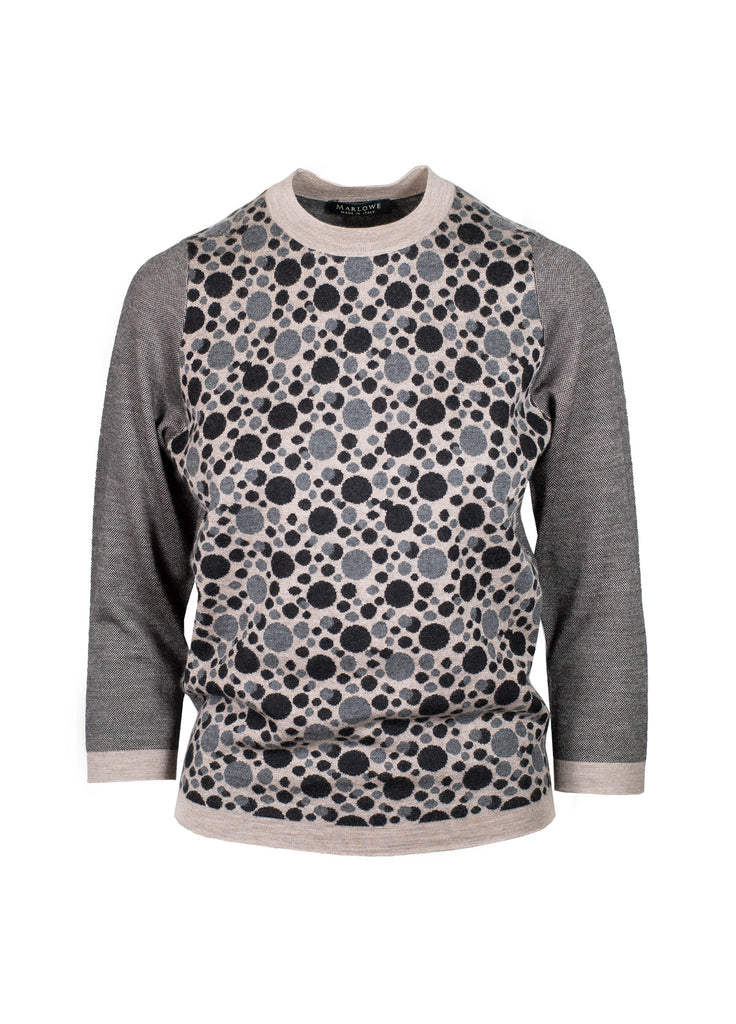 cashmere dot jacquard crew neck sweater natural quartz with black and grey