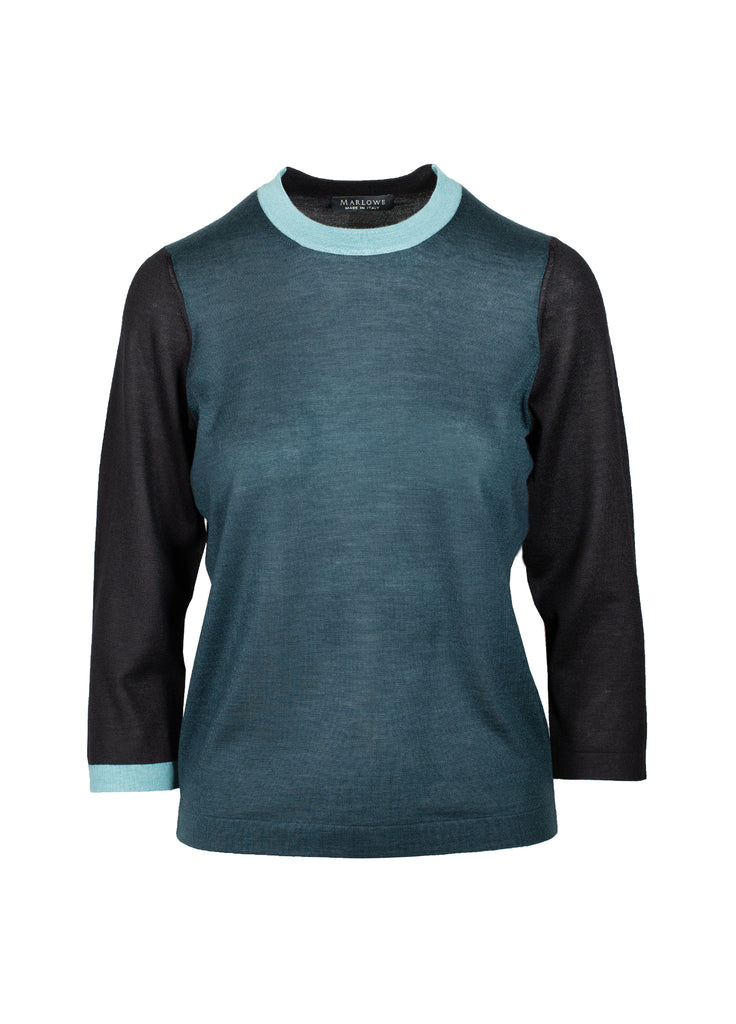 cashmere triple tone crew neck teal with black and aqua