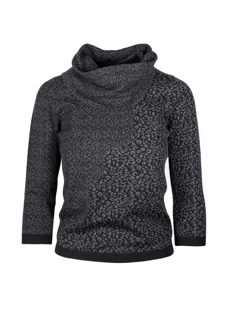 Cashmere Jacquard Sweater and Funnel Scarf black and opal grey