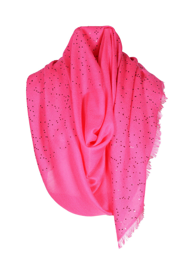 Cashmere scarf with sequins neon pink