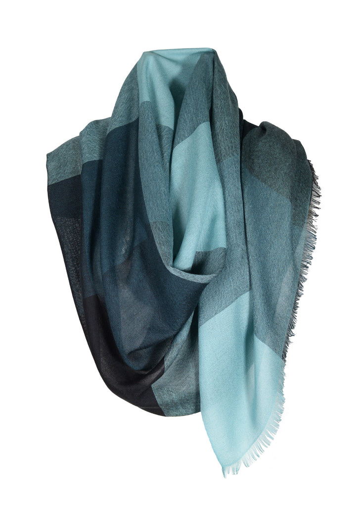 Cashmere ultra fine scarf triple tone teal onyx  with aqua ice