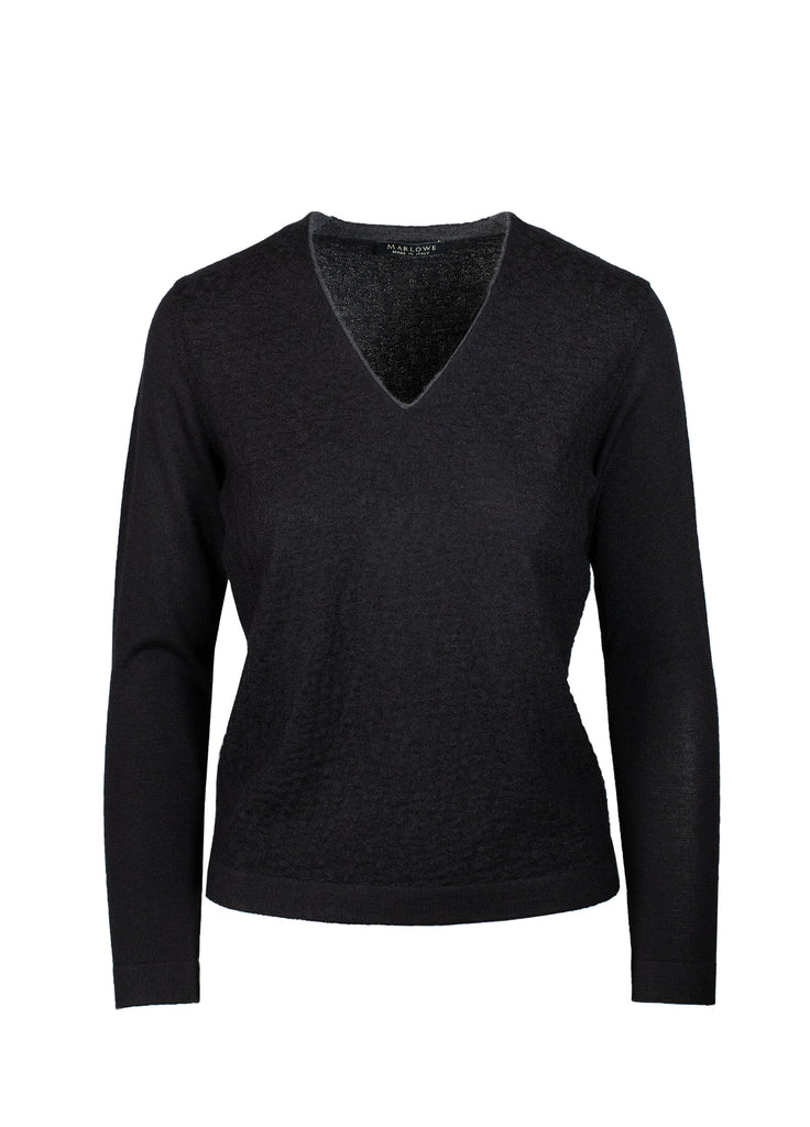 cashmere textured V-neck sweater  black