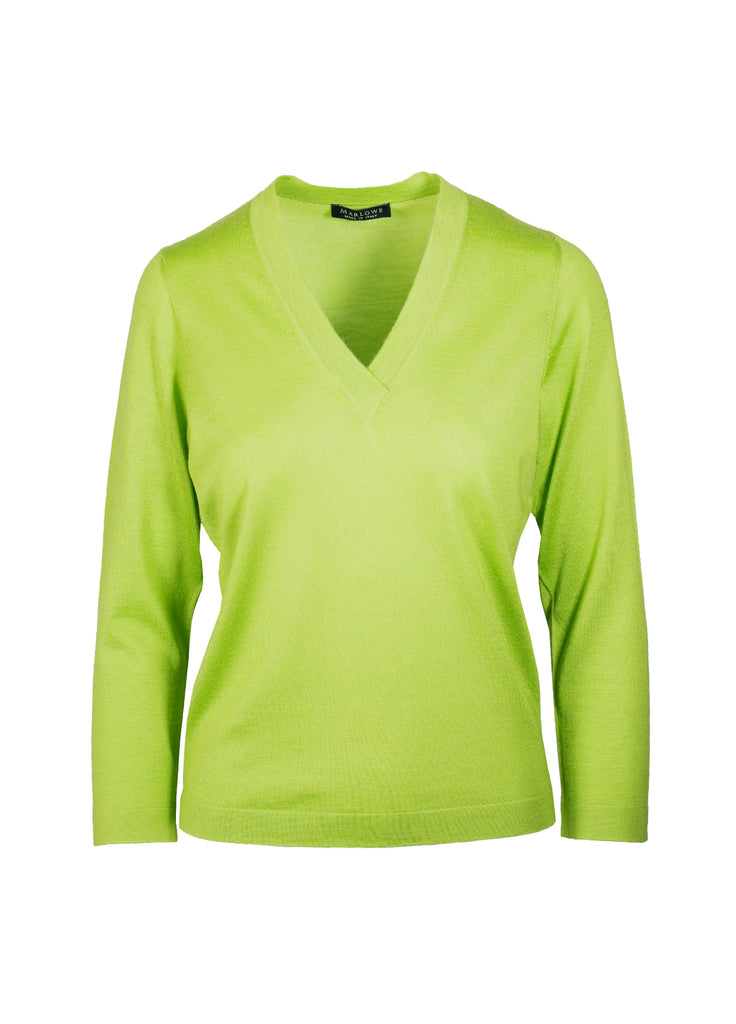 cashmere second skin V-neck sweater chartreuse