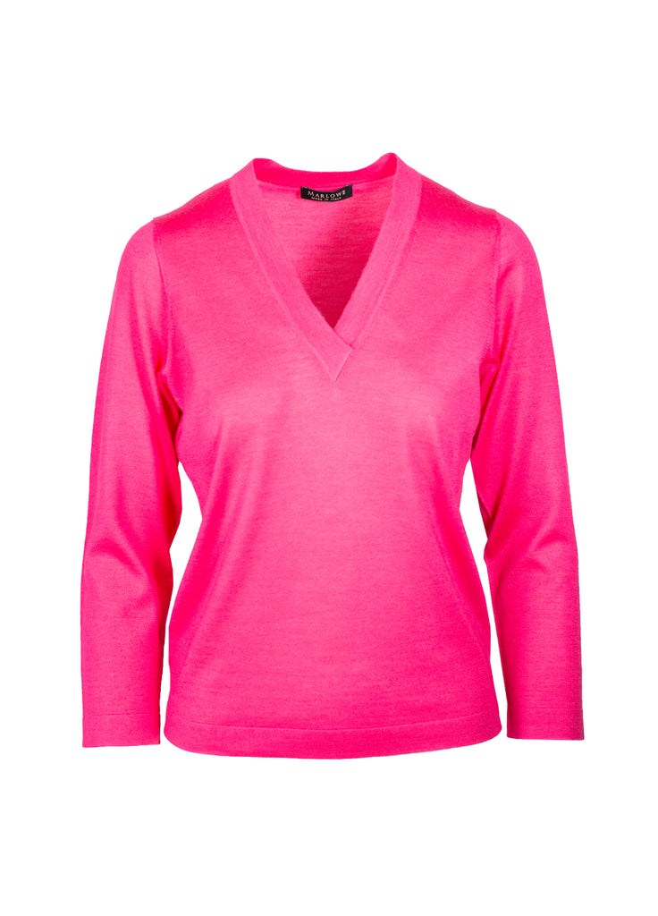 cashmere second skin V-neck sweater neon pink