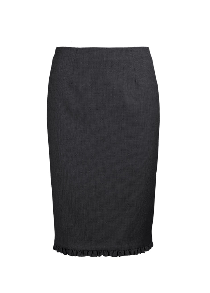 Wool pencil skirt with hem ruffle graphite grey