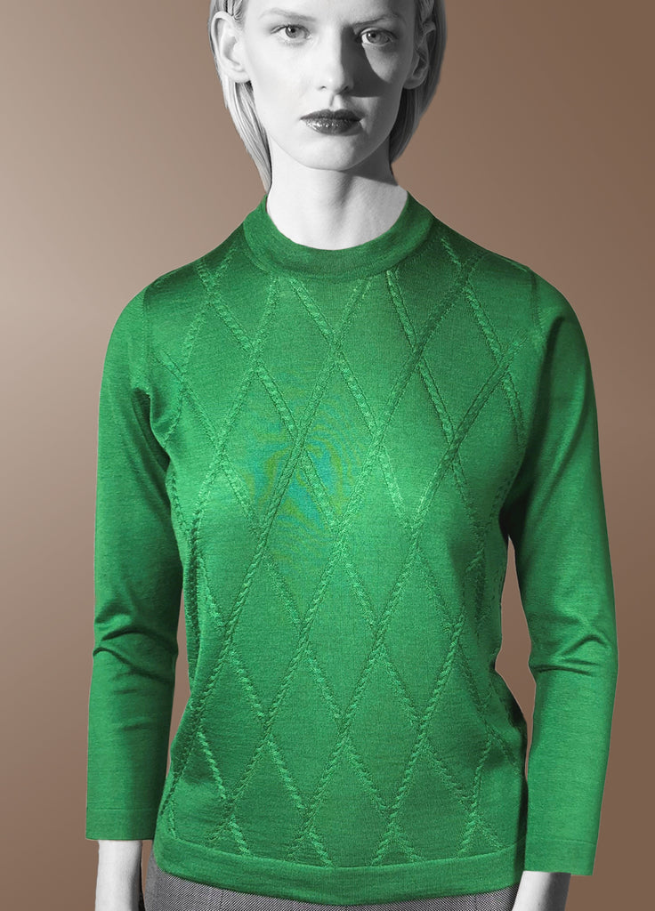 Cashmere cable argyle crew neck in green