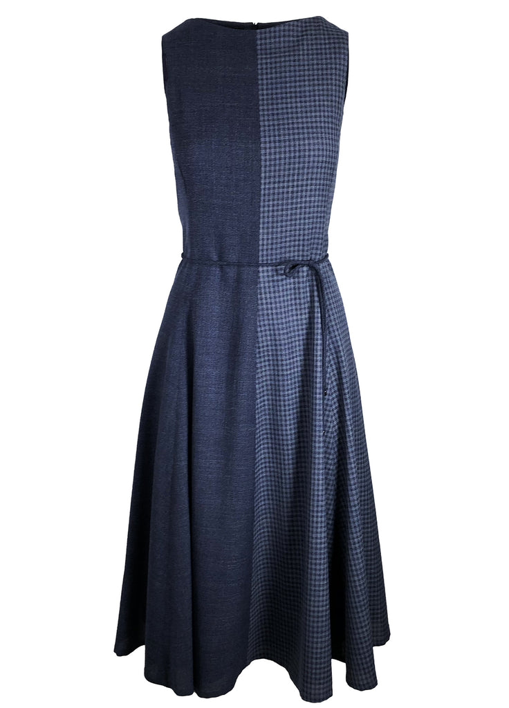Boat neck dress two tone blue