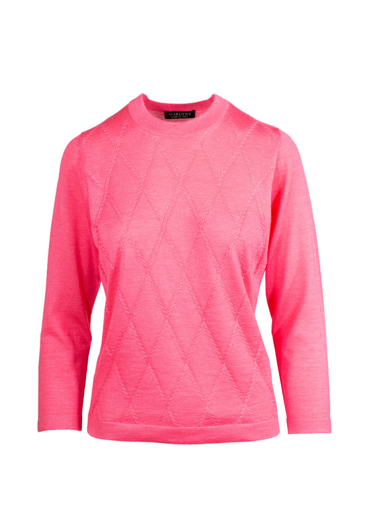 Women's cashmere crew neck cable pink