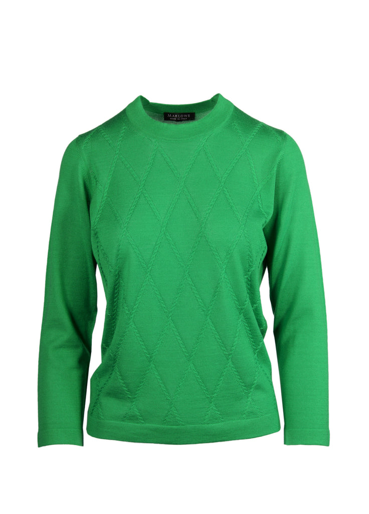 Women's cashmere crew neck cable green