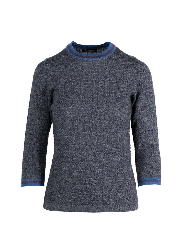 Cashmere ultra fine crew neck with texture blue onyx