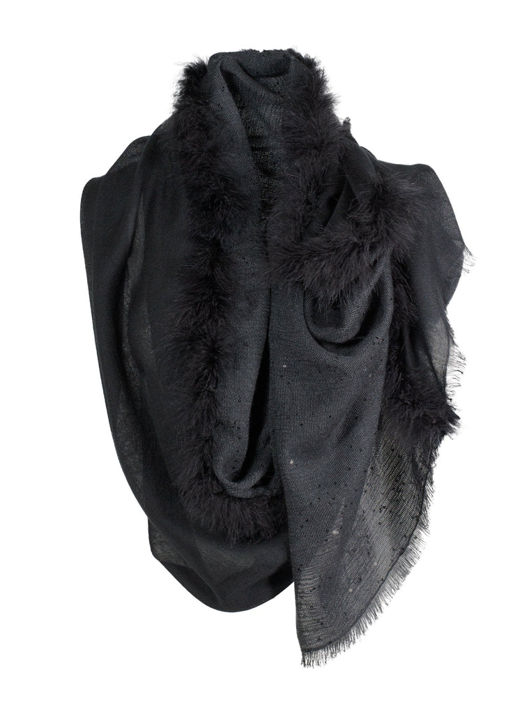 Cashmere scarf with feather and sequin detail black