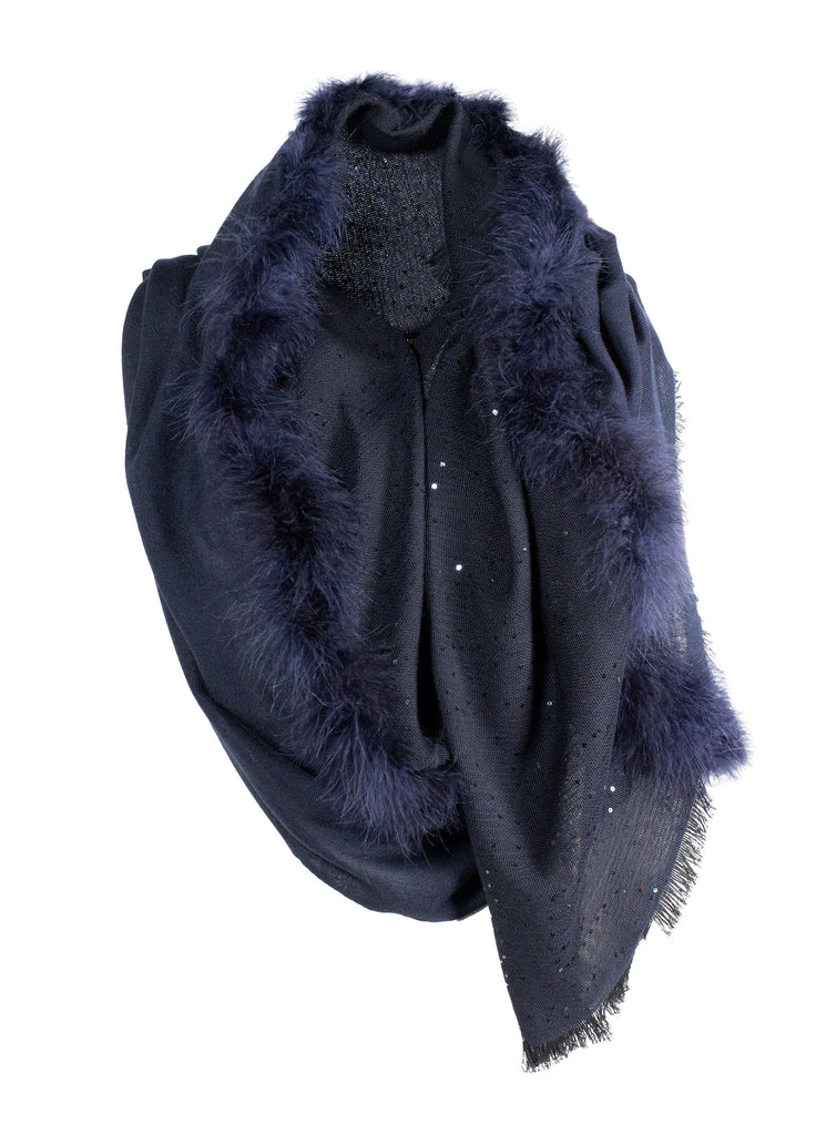 Cashmere scarf with feather and sequin detail midnight