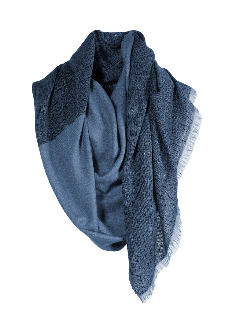 Cashmere scarf with sequins venetian blue