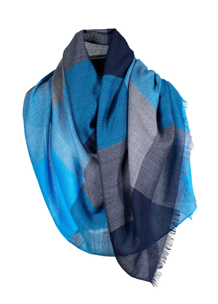 Cashmere ultra fine scarf triple tone turquoise