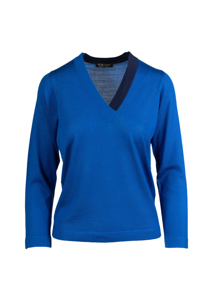 Women's cashmere v neck sweater cobalt blue