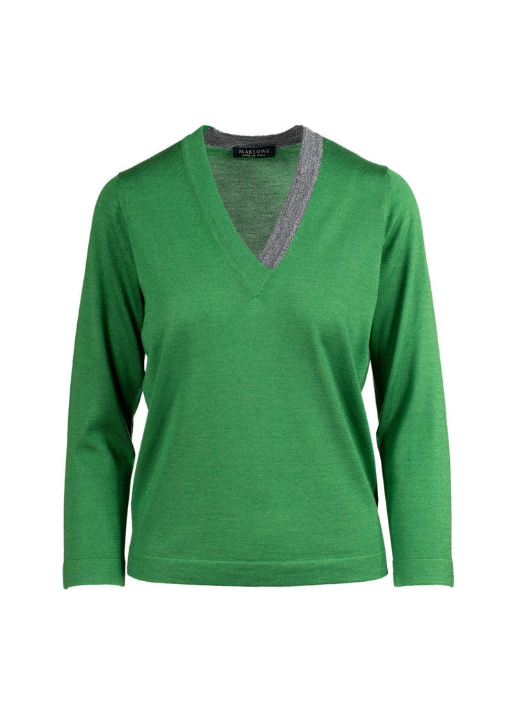Women's cashmere v neck sweater green