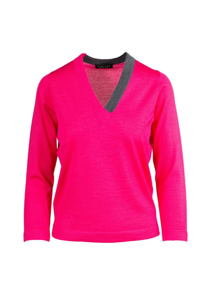 Women's cashmere v neck sweater pink