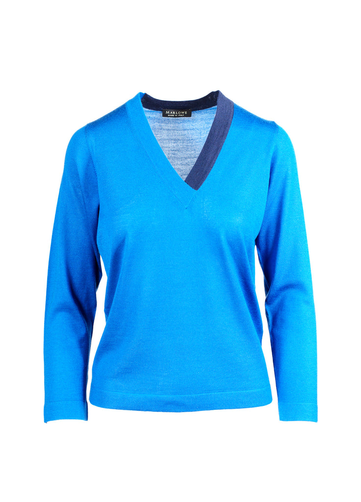 Women's cashmere v neck sweater turquoise