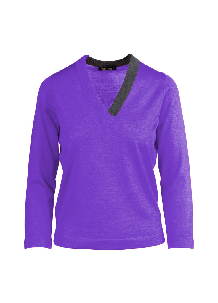 Women's cashmere v neck sweater purple