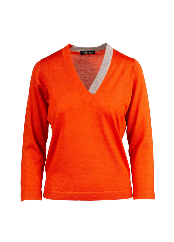Women's cashmere v neck sweater orange
