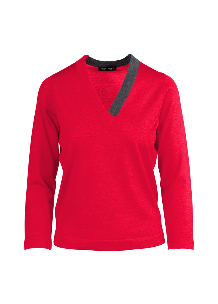 Women's cashmere v neck sweater red