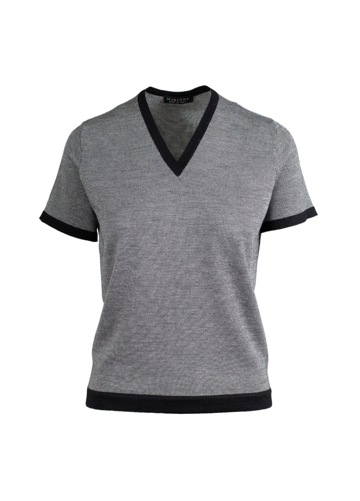 Women's cashmere short sleeve v neck black and white