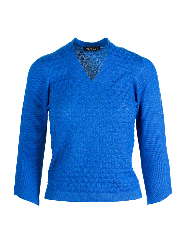 Women's cashmere textured V neck sweater cobalt