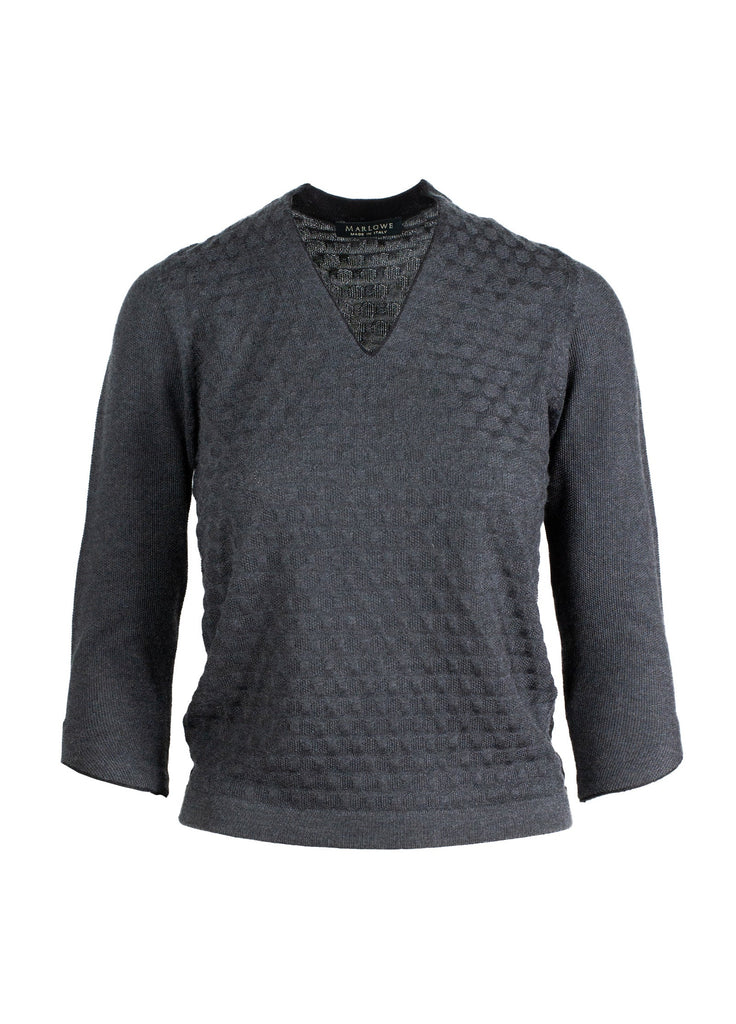 Women's cashmere textured V neck sweater graphite grey