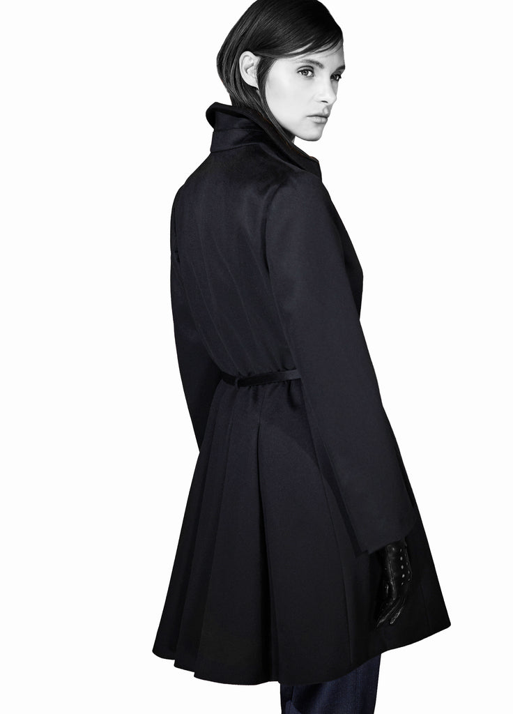 Cashmere weather resistant trench coat back pleats