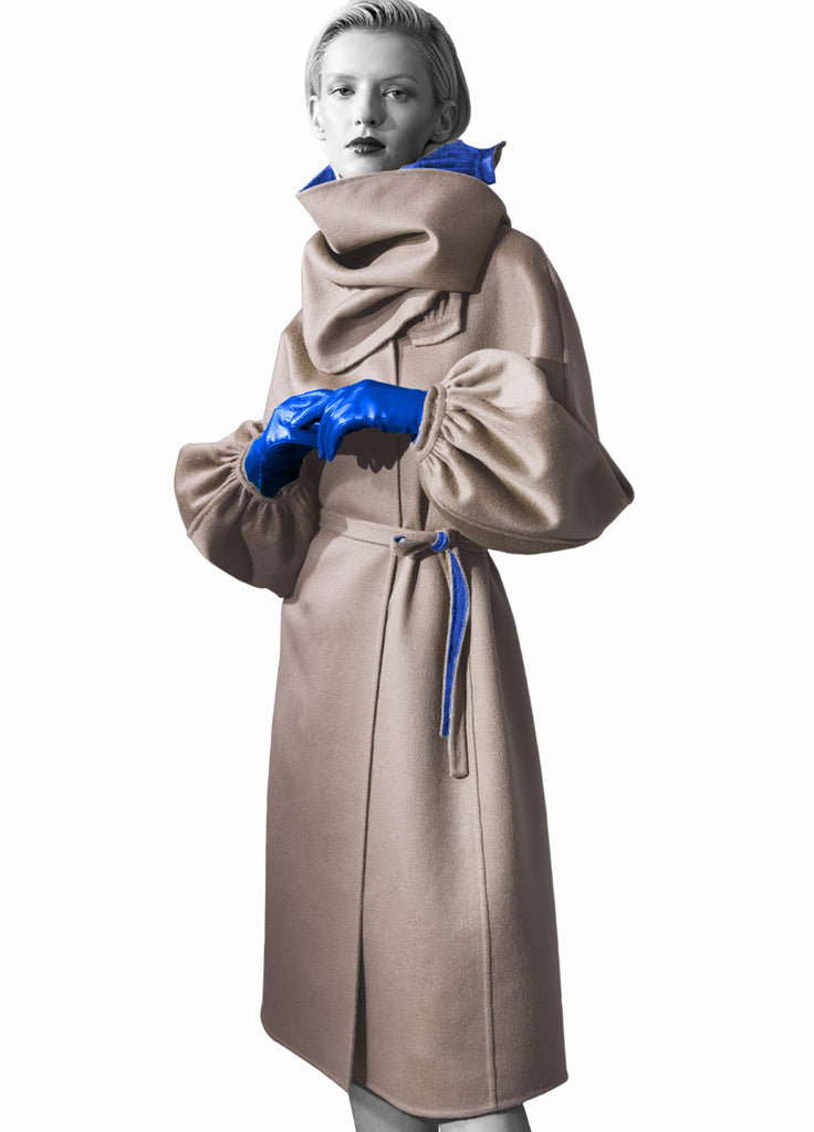Women's cashmere double face coat camel blue reversible
