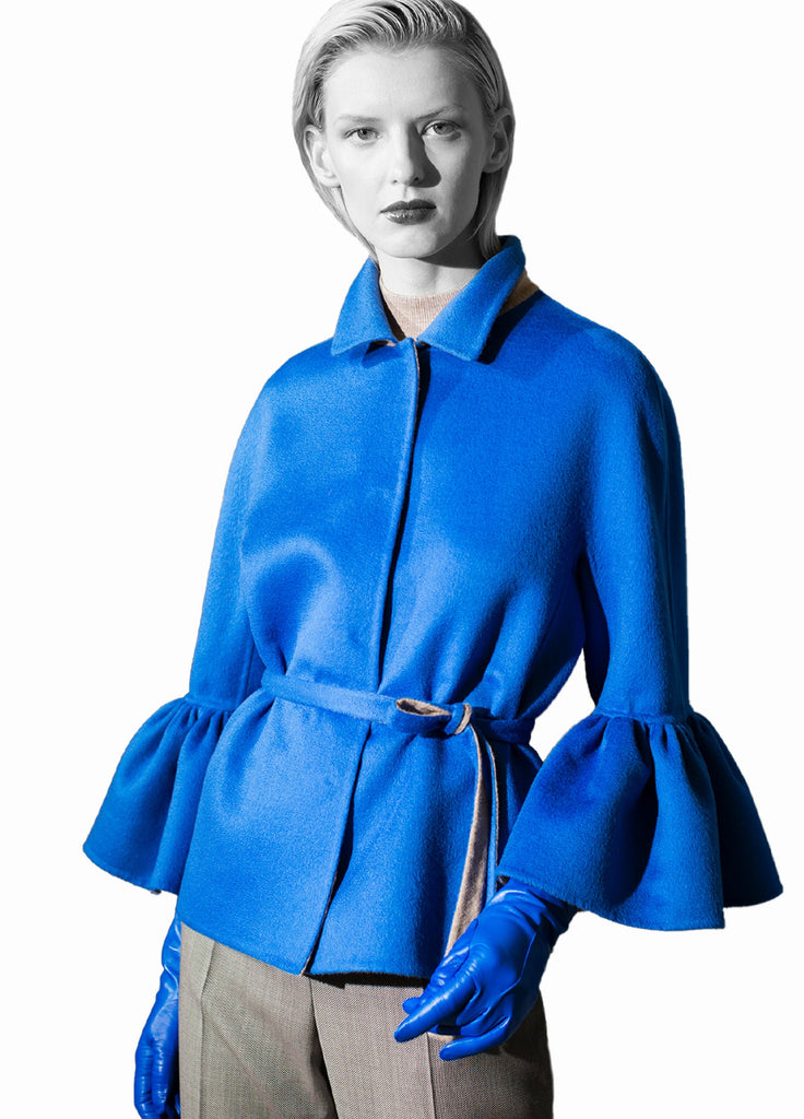 Women's cashmere double face coat bright blue