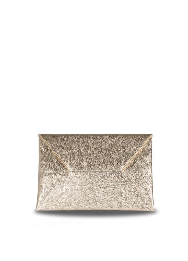 Leather envelope clutch metallic gold