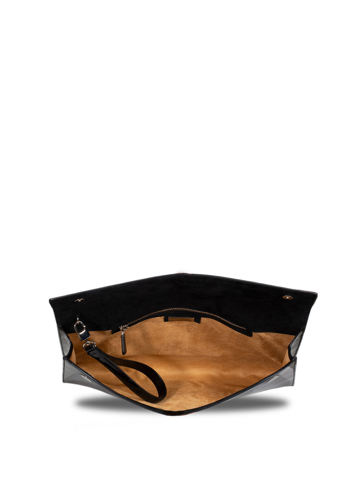 Leather large clutch black patent calfskin interior view