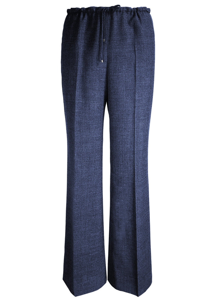 Women's light weight wool wide leg drawstring pant indigo blue