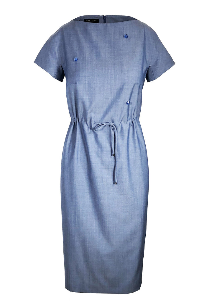 Women's short sleeve dress with drawstring waist blue