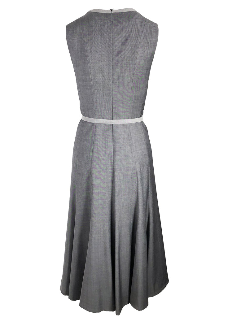 Wool dress with fluid pleat hemline and belt pearl grey