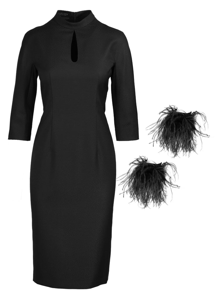 Dress with separate feather cuffs