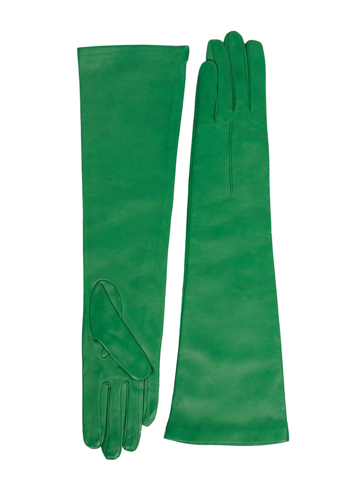 Leather long gloves bright green