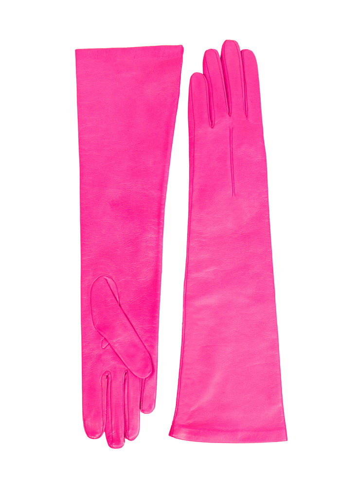 Leather long gloves bright pink