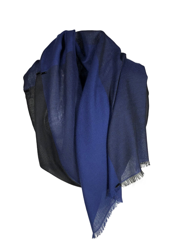 Cashmere ultra fine scarf two tone indigo black with black beads
