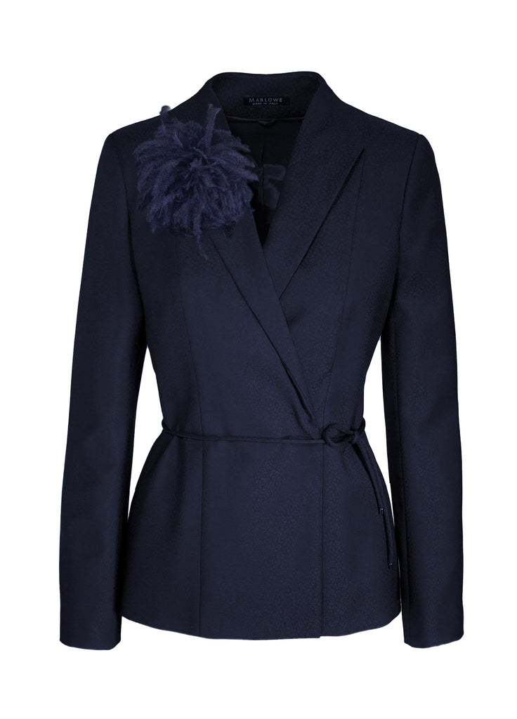 Women's wrap jacket with feather pin