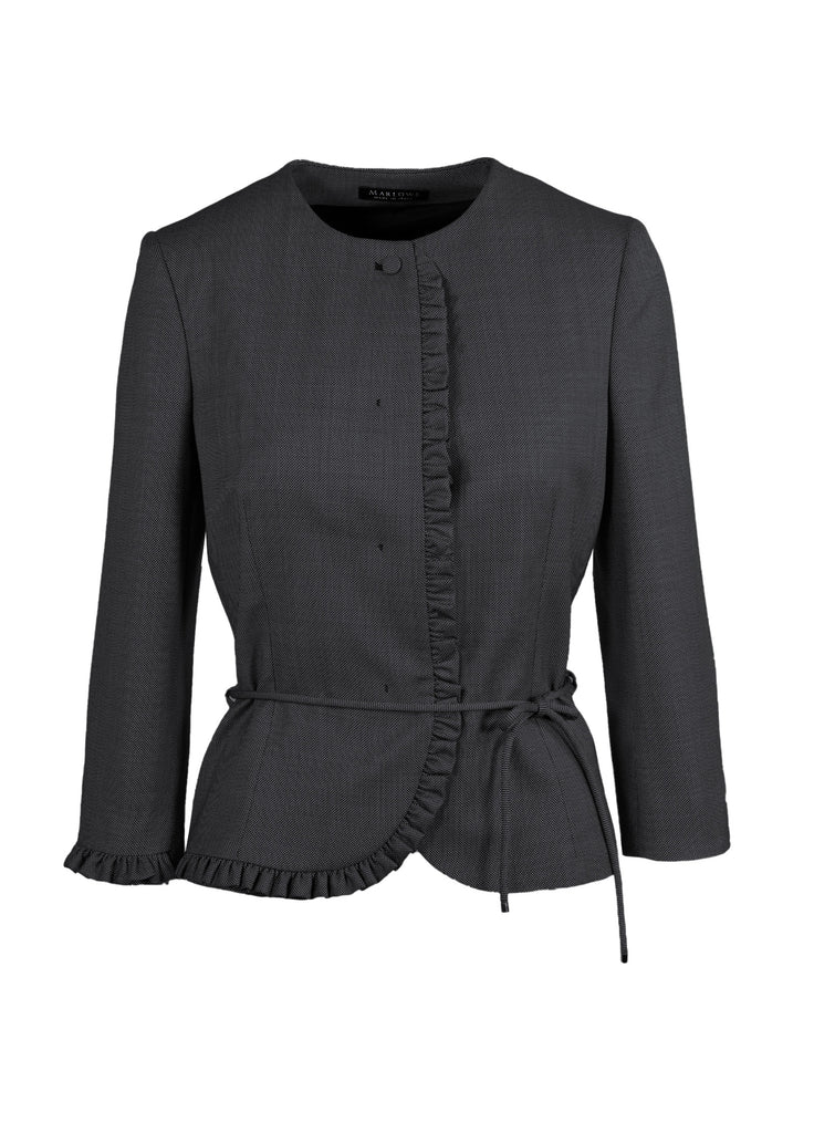 Women's jacket ruffle border and belt graphite grey