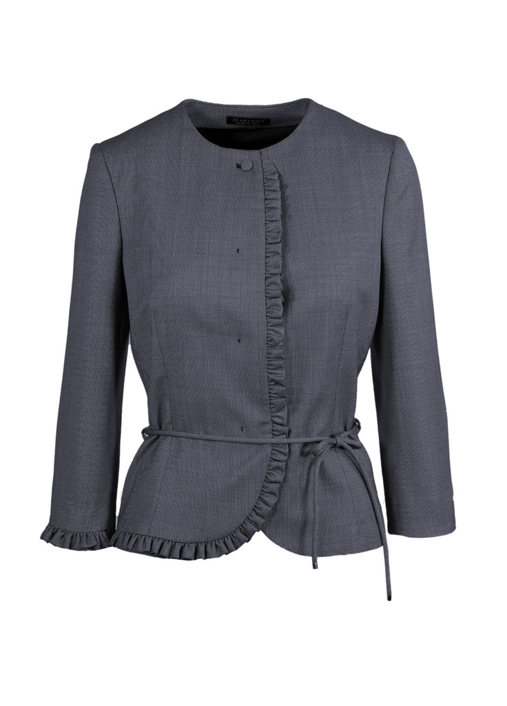 Women's jacket ruffle border and belt opal grey